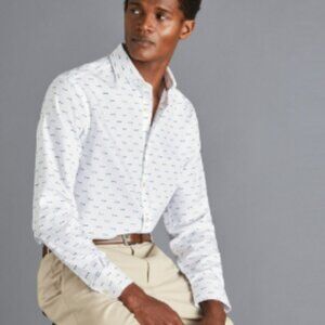 Charles Tyrwhitt Semi-Cutaway Collar Non-Iron Glasses Print Shirt Size M